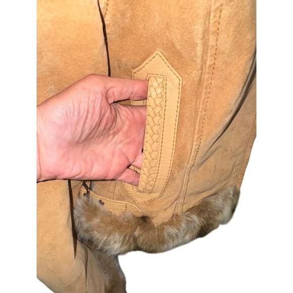 Vintage Cripple Creek Penny Lane Tan Suede Leather Jacket Faux Fur Y2K Western - Picture 6 of 9